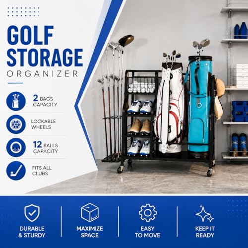 Golf Bag Storage Garage Organizer - 2 Golf Bag Organizer Stand for Golf Bag Accessories - Storage Rack for Home, Garage, Club, Golf Gifts for Men