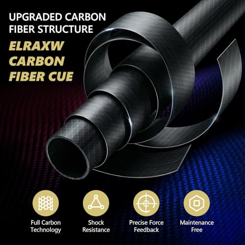 Carbon Fiber Pool Cue Stick with 12.5mm Tips Professional Pool Stick for Adults Low Deflection Pool Cue Full Carbon PRO Taper Shaft, Genuine Leather Wrap, Uni-Loc Joint, 58inch, 19oz
