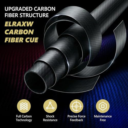 Carbon Fiber Pool Cue Stick with 12.5mm Tips Professional Pool Stick for Adults Low Deflection Pool Cue Full Carbon PRO Taper Shaft, Genuine Leather Wrap, Uni-Loc Joint, 58inch, 19oz