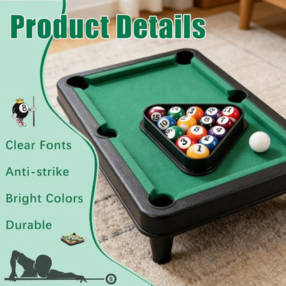CEYAZYE 16Pcs 25mm/0.98in Mini Billiard Balls Set with Triangle Ball Rack | Small Tabletop Pool Table Balls, Resin Children Pool Ball for Kid's Table, Indoor Game Toy, Travel & Family Fun
