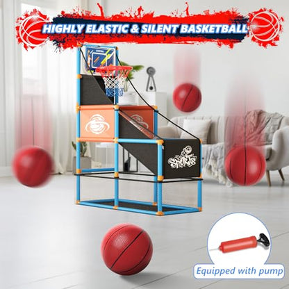 Arcade Basketball Game Set Boy Toys: Indoor Basketball Hoop with 4 Balls Outdoor Sports Toy for Kids 3-12 Years Old Adjustable Height with Air Pump Kid Party Games Birthday Gifts for Boys Girls Teens - style: Blue Standard Basketball Hoop