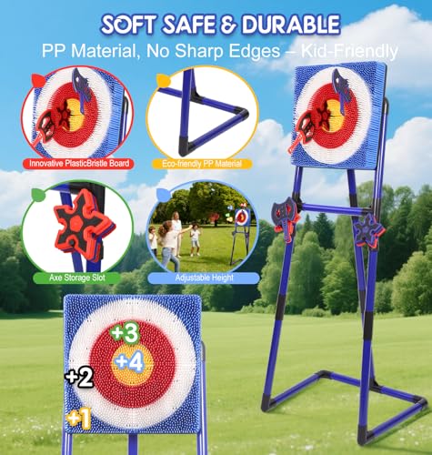 Axe Throwing Game for Backyard, Bristle Target Set with 6 Axes & 6 Darts, Portable Plastic Axe Throwing Game Indoor Outdoor Game for Adults & Kids, Carnival Yard Games