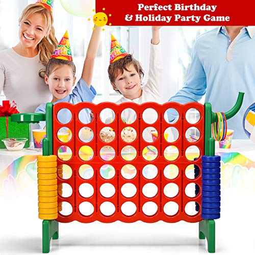 KOTEK Giant 4-in-a-Row Family Game w/Quick-Release Sliders, 42 Rings, Ring Toss & Basketball Hoop, Connect Yard Game for Kids & Adults (Without Carrying Bag, Green) - color: Green