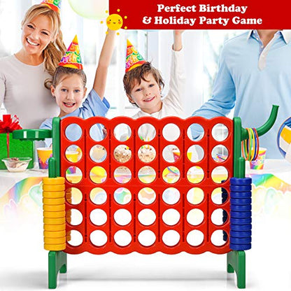 KOTEK Giant 4-in-a-Row Family Game w/Quick-Release Sliders, 42 Rings, Ring Toss & Basketball Hoop, Connect Yard Game for Kids & Adults (Without Carrying Bag, Green) - color: Green