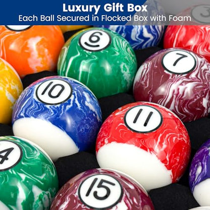 Pool Balls Billiard Set – 2-1/4" Regulation Size, 6 oz Professional Weight, AAA Grade Pure Resin, Pool Table Balls for Tournament, Bar, Game Room & Gifts - style: White Marble Swirl
