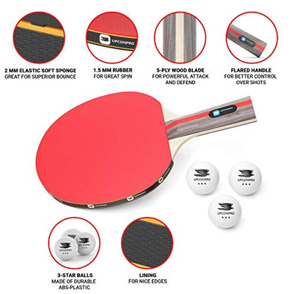 Professional Ping Pong Paddle Set - 2 Pack Premium Table Tennis Racket Set, 3 Professional Game Balls, Training Recreational Racquet Kit, Durable Handle Sturdy Rubber, Portable Carry Case Bag | table tennis balls, ping pong paddle case, indoor recreationa