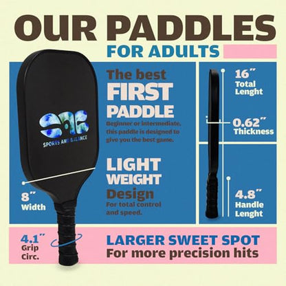 Pickleball Set – Fiberglass Paddles for Adults & Kids, Balls & Bag – Starter Kit for Families & Beginners, Gift Ready – Ideal for Schools, Clubs & Corporate Events – SAB Sports and Balance - style: Family Set