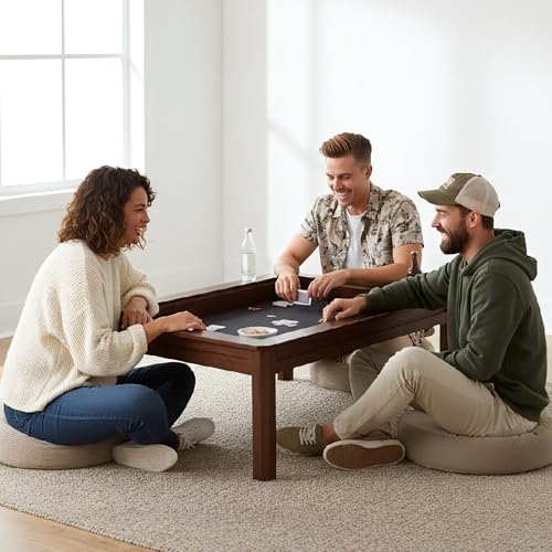 Solid Wood Board Game Coffee Table with Removable Top, 3-in-1 Gaming and Dining Table Includes Play Mat & Detachable Cup Holders, 48" L x 33" W - color: Black Walnut01