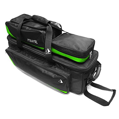 Pyramid Path Triple Tote Roller Plus Bowling Bag with Detachable Shoe Bag (Fits US Mens Size 15), Accessory and Side Pocket, Lightweight Travel Design - color: Black/Lime Green