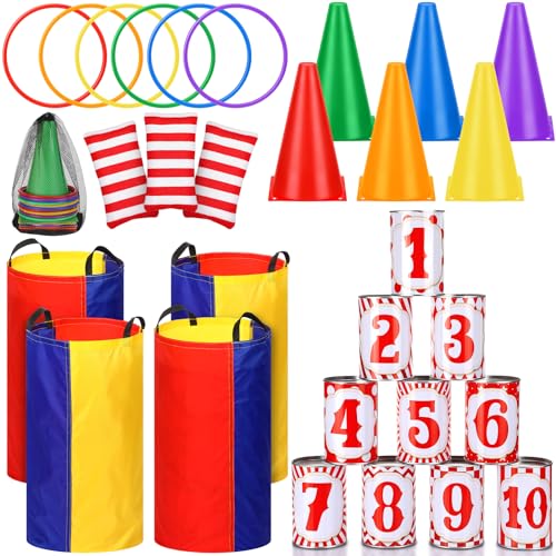 34 Pcs Carnival Play Set 5 in 1 Carnival Can Soft Plastic Cones Ring Toss ‌Sport‌ Bean Bag Toss Lawn Party Outdoor Supplies Birthday Party Backyard Events Summer