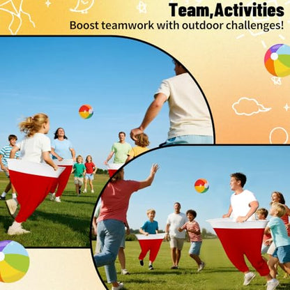 7 Pcs Granny Pants Yard Game Set – Large & Small Pants with 4 Bouncy Balls and 1 Air Pump,Fun Parent-Child Outdoor Game for Family Reunion, Group Parties & Backyard Activities - color: Red White A
