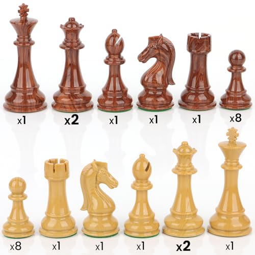 High Polymer Weighted Chess Pieces Only - 3.75'' King - Extra 2 Queens, Standard Tournament Chessmen for Chess Board Game or Replacement of Missing Pieces (No Board), Storage Bag Included