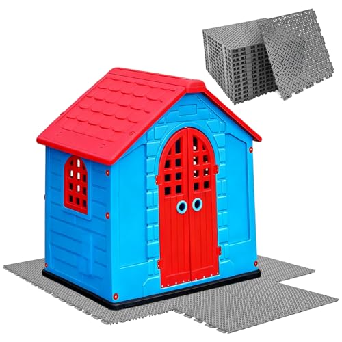 Wibeelee 14 PCS Interlocking Outdoor Playhouse Mats 36 X 48 Inches Waterproof Non-Slip Plastic Tiles, Playground Activity Pad for Indoor and Outside Game