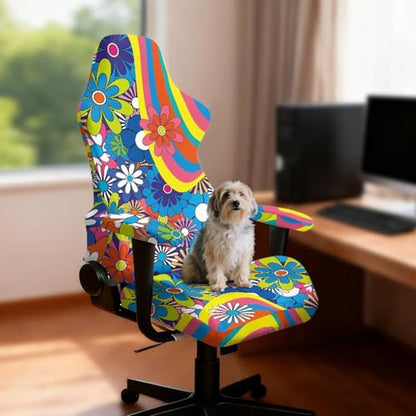 Suobstales Hippie Daisy Swirl Pattern Gaming Chair Covers, Stretchable Office Computer Chair Slipcover with Armrest Covers, Elastic Seat Protector for Office Reclining Racing Game Chair - color: Hippie Daisy Swirl