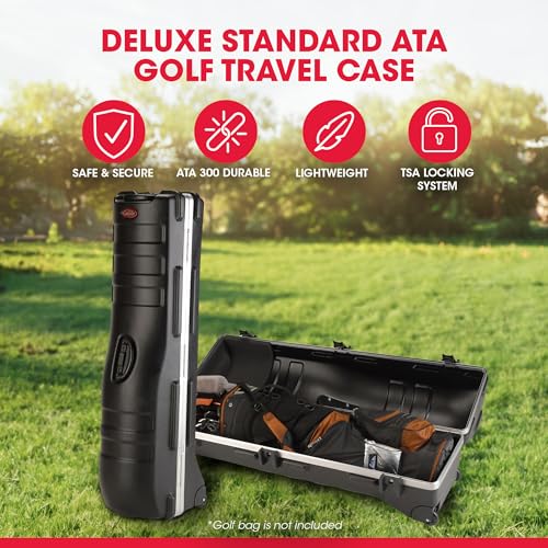 SKB Staff ATA Hard Shell Plastic Golf Travel Case for Cart Bags with 2 Wheels - Heavy-Duty Rolling Club and Driver Carrier for Airline Transport, Impact-Resistant with TSA Locking Latches - size: Large