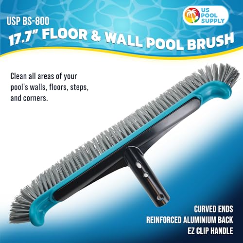 U.S. Pool Supply Pool Brush Head for Inground Pools - 17.7" Swimming Pool Brush with Pole Handle, Bristle Scrub Brushes with Curved Ends, Above Ground Cleaning Equipment Scrubber Cleaner Leaves Debris - style: 17.7" Nylon Bristles
