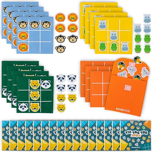 BONNYCO Tic Tac Toe Game Pack 16 Jungle Animals Kids Party Favors. Safari Goodie Bags Stuffers for Kids 3-5 4-8, Goody Bag Stuffers Pinata. Return Gifts for Birthday Party, Mini Games Bulk Travel
