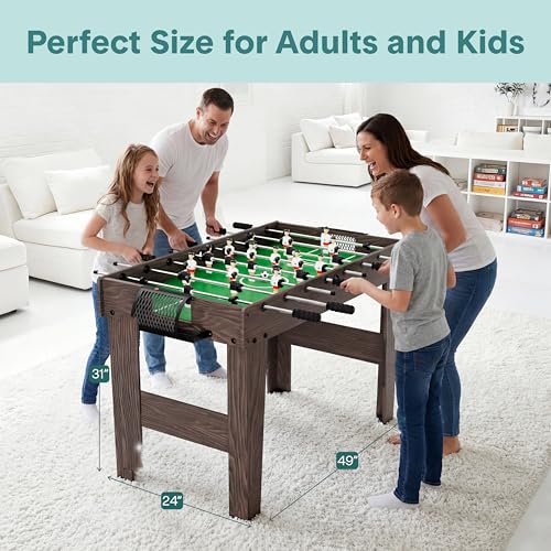 SereneLife 48in Foosball Table, Competition Size Soccer Game Table for Kids and Adults, Home Game Room Arcade Set, Leveling Legs, Engineered Wood, Chrome Steel Rods, 2 Balls, 2 Cup Holders - color: D) Brown