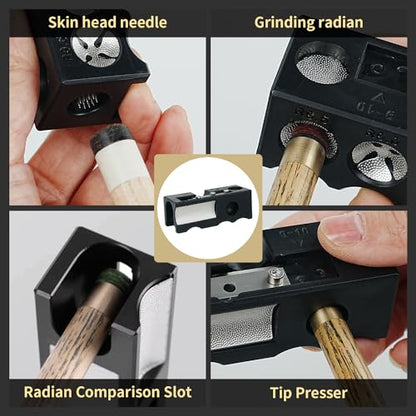 11-in-1 Aluminum Alloy Billiard cue tip Shaper，Portable Billiard Cue Tip Repairer，Pool Cue Shaper Accessories for Replacement and Shaping Cue Tips