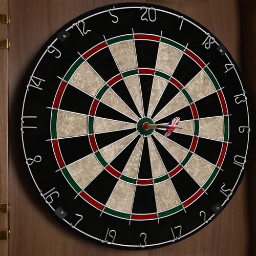 Dartboard Cabinet Set - Self Healing Sisal - Modern Style Printing Treatments- Features Easy Assembly - Includes Six Darts, Scoreboard