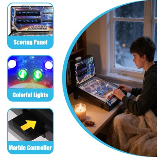 Pinball Machine for Kids Portable Arcade Electronic Pinball Game Retro Mini Desktop Ball Shooting Toy with Light Music and Scoreboard Great Gift