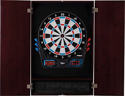 Viper Metropolitan Solid Wood Cabinet & Electronic Dartboard Play-Ready Bundle - color: Mahogany, style: Standard Set