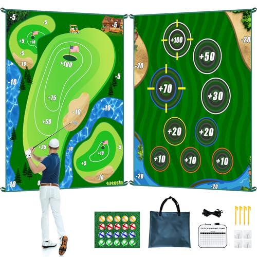 Golf Chipping Game Mat, Double Sided Golf Hitting Mat,6x5 FT Golf Practice Mat Outdoor Indoor Golf Games for Adults,Score Sticky Playing Golf Balls for Home Backyard Garage Game(No Club)