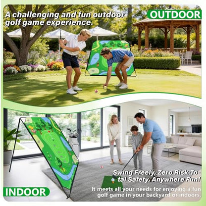 Portable Golf Chipping Game Set- 70"x70" Sticky Golf Mat Game with Adjustable Golf Club/Hitting Mat/25 Balls, Gifts for Adults, Kids, Golfers to Practice in Outdoor, Indoor or at Family Parties