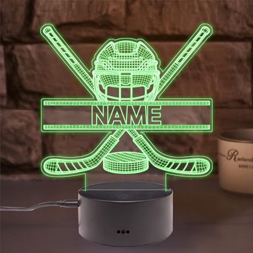 Personalized Hockey Night Light,Custom Ice Hockey Player Name LED Desk Table Lamp,Christmas Birthday Gifts for Men Teens Kids Boys Bedroom Decor