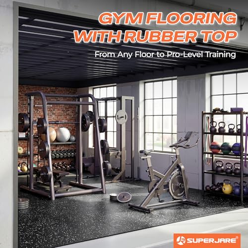 SUPERJARE 30" x 30" Larger Rubber Top Exercise Equipment Mats, 0.56" Thick 12PCS 75 Sq Ft High-Density EVA Foam Interlocking Gym Flooring, Big Workout Mat for Home Gym, Floor Protection, Black/Grey - size: 12 Tiles (75 Sq Ft)