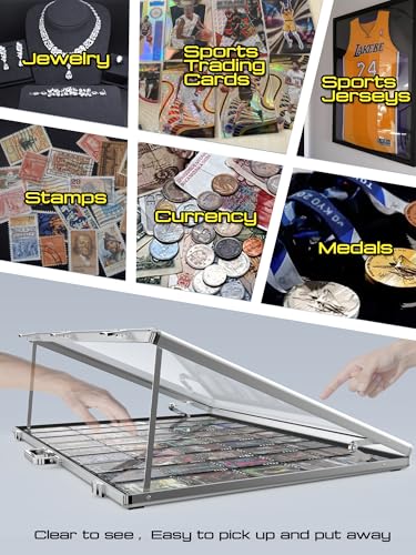 Ultra-Thin 31.4 x 23.6inch Portable Aluminum Card Display Case with Felt Tote Bag, High-Transparency Acrylic, 3 Anti Theft Locks, Sports Trading Card Show Case for Collectible Cards Jewelry Jersey - color: Silver