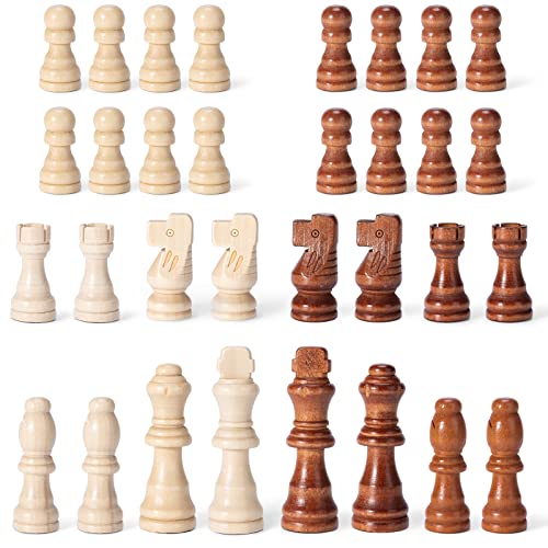 Wooden Chess Pieces Only, 32 Piece Tournament Staunton Wood Chessmen with 3.15 inches King, Chess Game Pawns for Chess Board Game, Replacement of Missing Pieces
