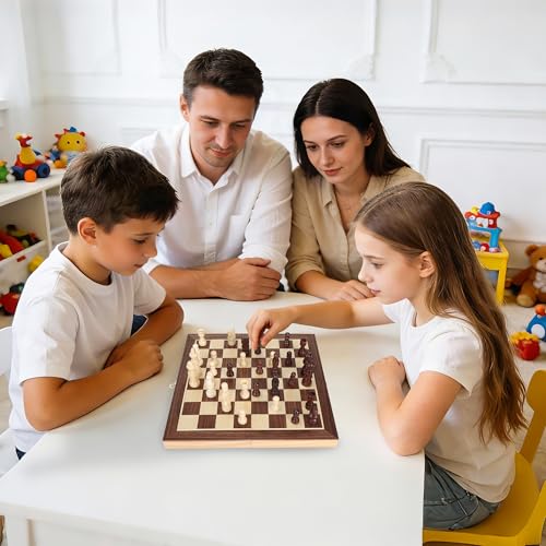 Offelec 3-in-1 Folding Chess Board Set, Wooden Chess Checkers and Backgammon Game Set for Adults Kids & Family, Portable Travel Board with Game Pieces Storage | Classic Strategy Board Games - color: 3-in-1 Folding Board Set
