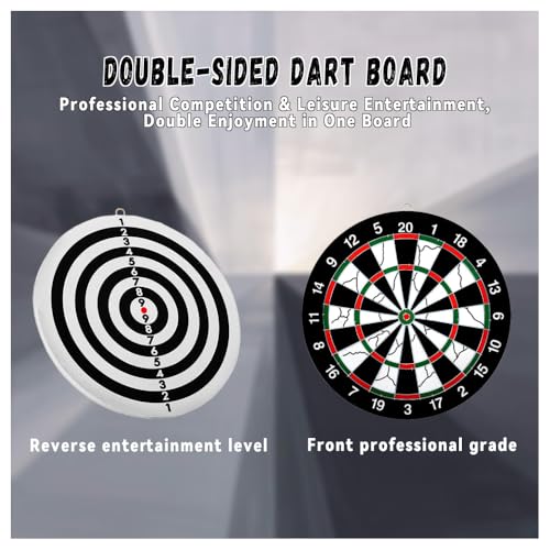 Flocking Dart Board Set,Double-Sided Dart Board with 12pcs Steel Tip Darts-Lightweight Bristle Dartboard-Multiplayer Party Games - size: 15"