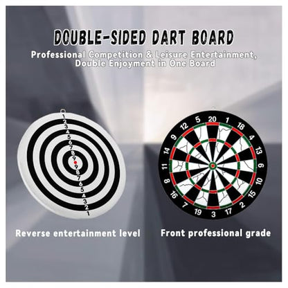 Flocking Dart Board Set,Double-Sided Dart Board with 12pcs Steel Tip Darts-Lightweight Bristle Dartboard-Multiplayer Party Games - size: 15"