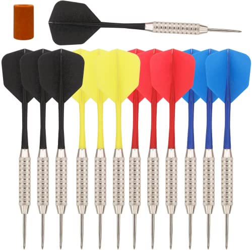 Steel Tip Darts Set |12 pc Bar Darts; 3 of Each Color; Perfect Fun Darts for 4 Players Throwing Metal Tip On Dartboard in Family Game Room, Man Cave - color: 20g Bar Style Fin-STC10458