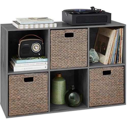 Best Choice Products 6-Cube Storage Organizer, 13.5in Shelf Opening, Bookcase, Display Shelf, Customizable w/ 3 Removable Back Panels – Dark Gray - color: Dark Gray, size: 6-Cube, 13.5in Shelf Opening