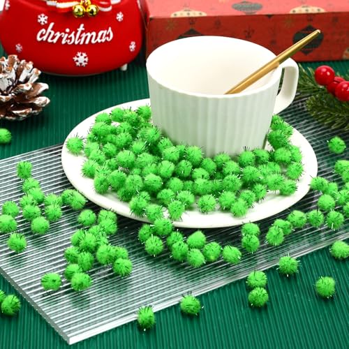 SEPGLITTER 1000 Pcs Mini Christmas Green Glitter Pom Poms Balls for Crafts | 1cm Mini Size, Green Tinsel Puff Balls, DIY Crafts Making, Handmade Projects, Christmas St. Patricks Party Supplies Decor - style: Glitter Green Style