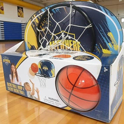 Anywhere Sports Silent Basketball & Hoop Set – Over-The-Door, Quiet Play for Kids, Easy Clip-On Mount, Includes 6-Inch Foam Basketball