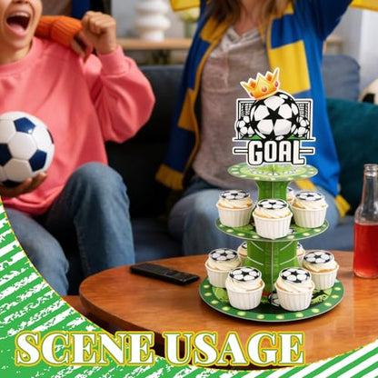 Soccer Party Favors, Soccer Goal Theme Party Supplies, 2 Pack 3 Tier Cupcake Stand, Football Birthday Party Decorations for Kids Teens Adults