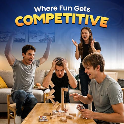 wreckingball Tower Stack Game - Ultimate Stacking Tower Game Adult & Family - Strategy Block Games for Kids & Adults - Tumbling Tower with Action Cards & Wrecking Ball - Fun Party & Block Game Set