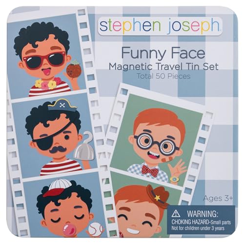 Stephen Joseph, Funny Faces 50 pc Magnetic Travel Play Set – Fun Game for Families, Ideal for Ages 3+ – Travel Game for Kids with Travel Tin, Boy - color: Boy