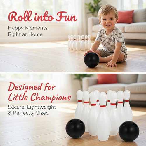 Kisangel 12-Piece Kids Bowling Set, Toddler Indoor Outdoor Plastic Sports Game with 10 Pins and 2 Balls, Lightweight Educational Activity Toy for Boys & Girls Ages 3+