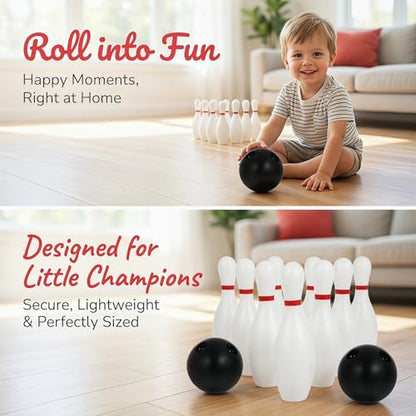 Kisangel 12-Piece Kids Bowling Set, Toddler Indoor Outdoor Plastic Sports Game with 10 Pins and 2 Balls, Lightweight Educational Activity Toy for Boys & Girls Ages 3+