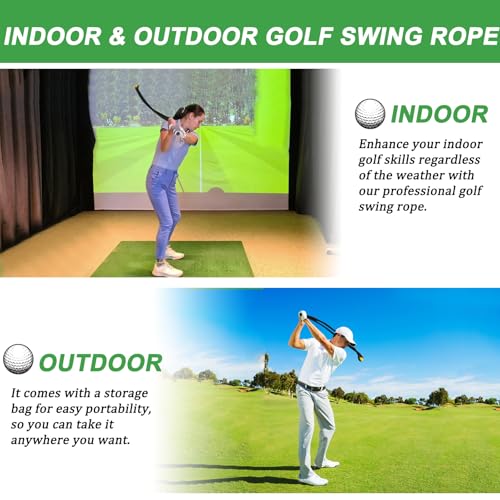 Golf Rope Swing Trainer, Professional Golf Swing Rope Training Aid to Improve Speed, Tempo, Rhythm, Flexibility and Strength, Golf Warm-Up Practice Equipment for Golfers of All Levels - color: Black