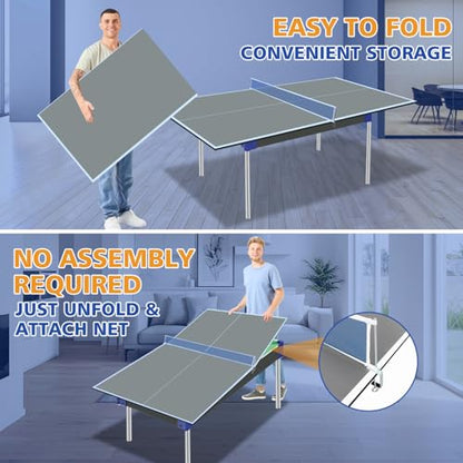 6 * 3Ft Grey Mid-Size Ping Pong Conversion Foldable & Portable Table Tennis Table for Indoor Games - Grey - Professional - Indoor Games - Fun