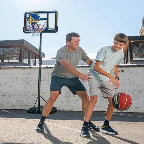 Lifetime NBA Golden State Warriors Portable Basketball Hoop, Adjustable Height 7.5-10 Ft, 44 Inch Shatterproof Fusion Backboard, Base with Wheels - color: Golden State Warriors