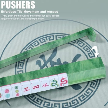 4 Pcs 18.7 Inch Acrylic Mahjong Tile Racks with Pushers for Game Night American Mahjong Racks Tile Set for Mah Jong Lovers and Beginners (Green Agate) - color: Green Agate