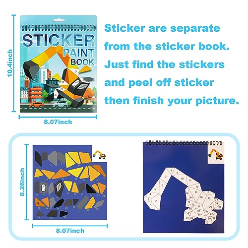 Vehicle Paint by Sticker Book Crafts for Kids Ages 4-8 Sticker by Number Boys and Girls Birthday Gifts Party Favor, Travel Toys Car Stickers for Toddler Learning - style: Vehicle