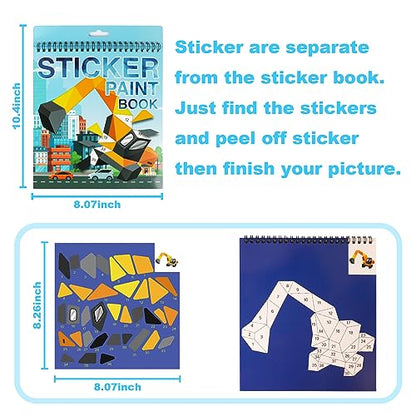 Vehicle Paint by Sticker Book Crafts for Kids Ages 4-8 Sticker by Number Boys and Girls Birthday Gifts Party Favor, Travel Toys Car Stickers for Toddler Learning - style: Vehicle